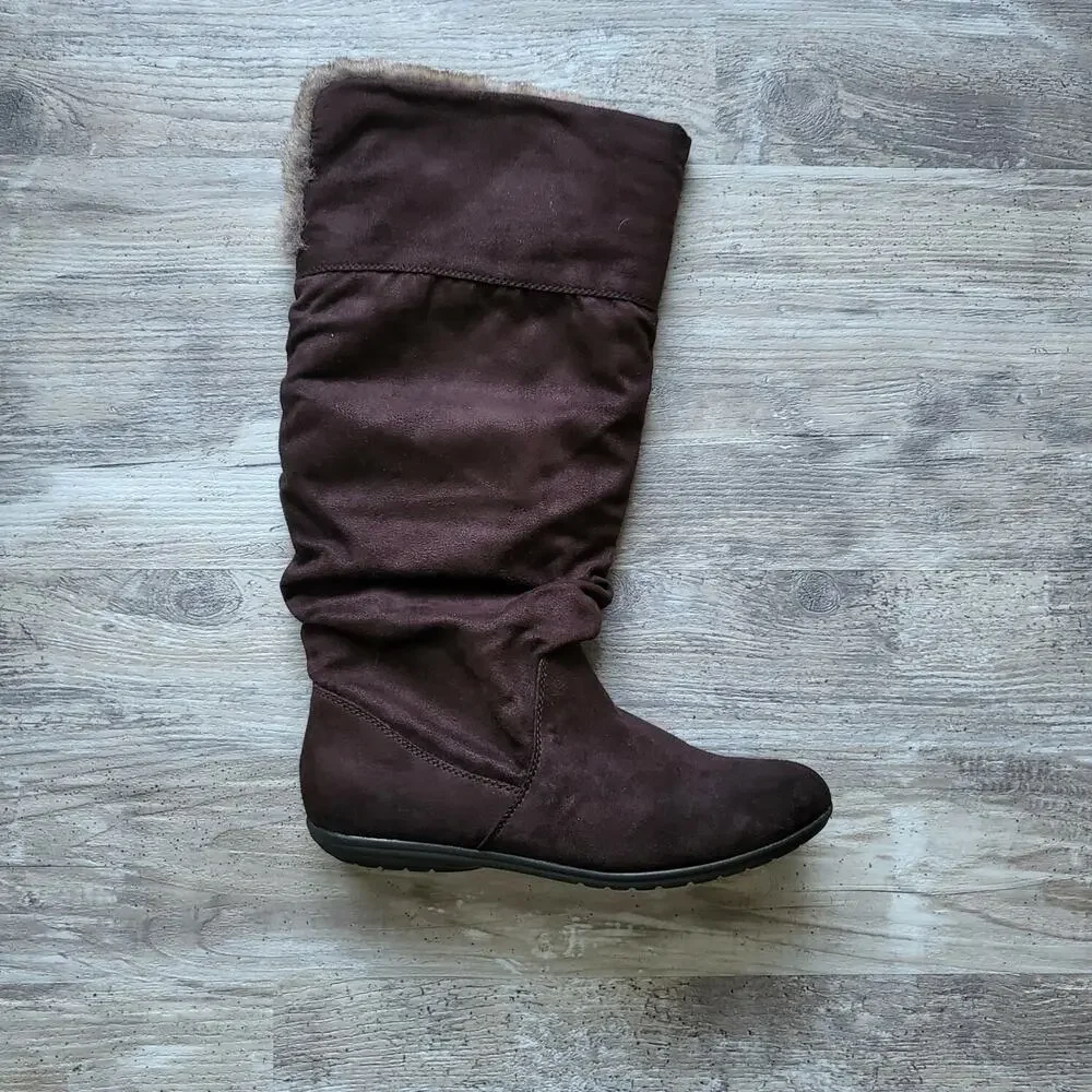 Report Snow Women's Boots Suede Faux Fur Brown Fold Over Convertible Boot Size 9